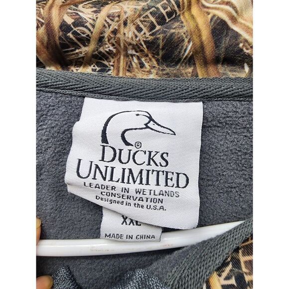 Ducks Unlimited Men’s Fleece Jacket XXL Gray Camo Shoulder Zip Outdoor Warm - Picture 6 of 12